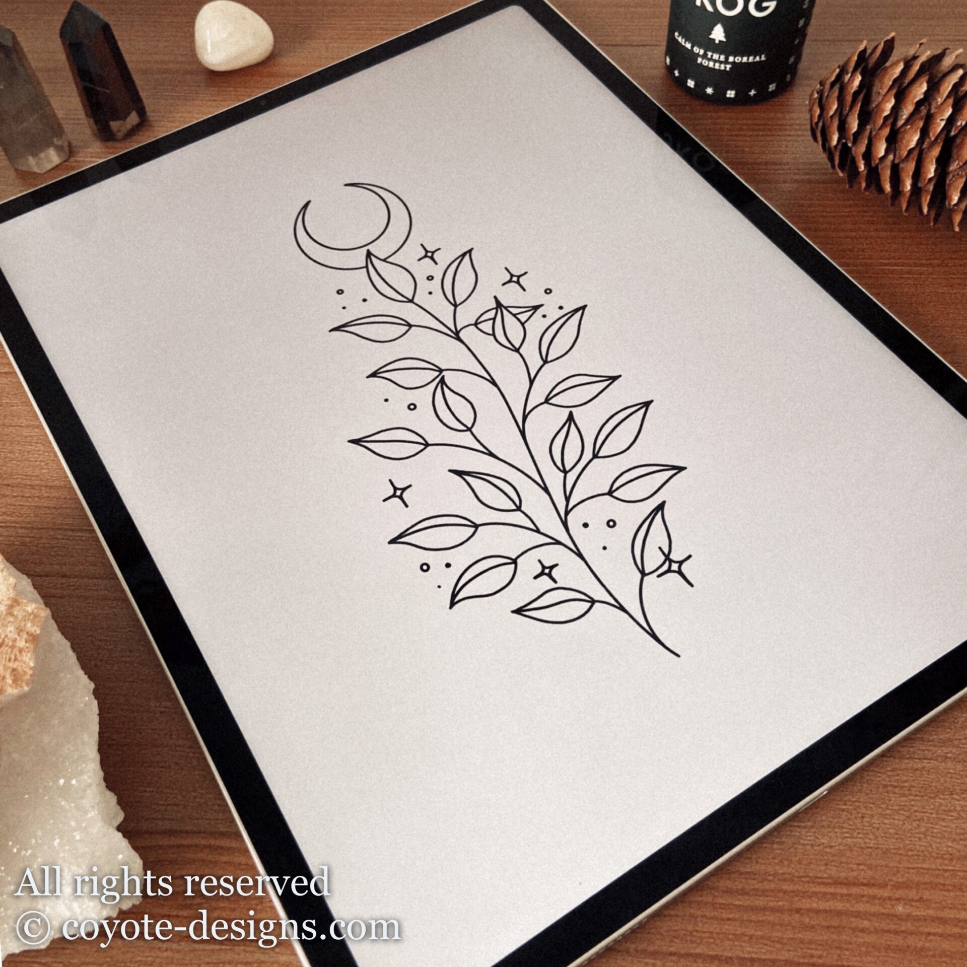 Leafy Moon Tattoo Design – Stella – Coyote Tattoo Designs